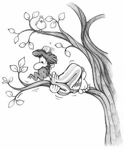 (illustration - Zacchaeus up a tree!)